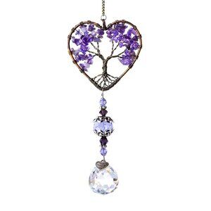 Amethyst Crystal Sun Catcher Chakra Healing Stone Prism Florite Tree of Life